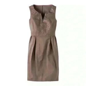Boden Ada Textured Embroidered Sleeveless Brown Sheath Dress Size 10